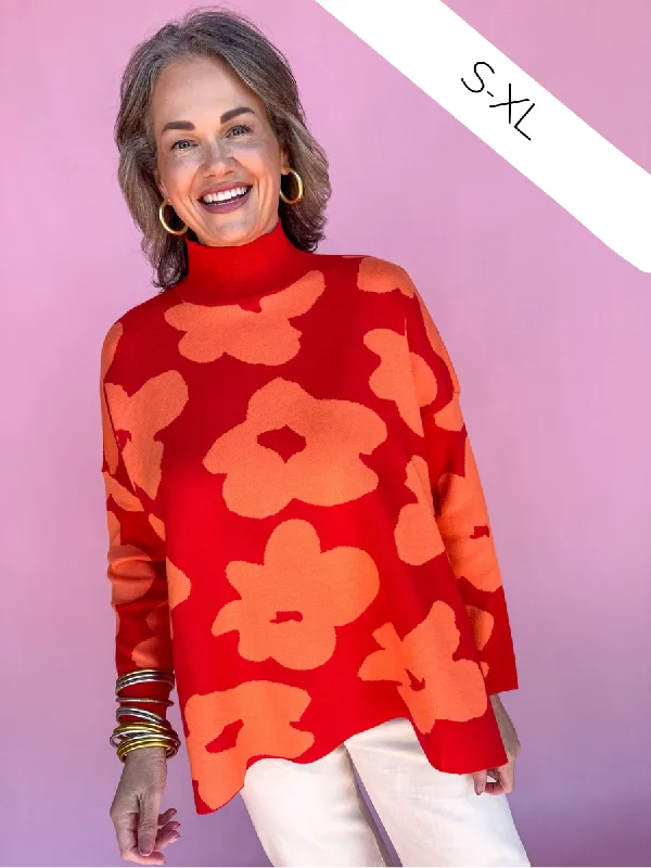 Funky Florals Sweater - Red Thin Thick Dense