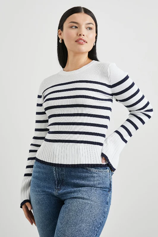 GEMMA SWEATER - IVORY NAVY STRIPE Seamless Knitted Crochet