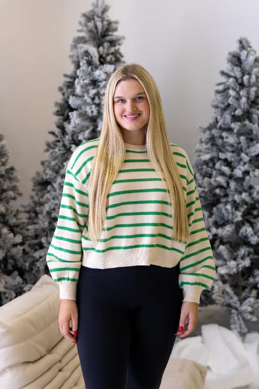 Gwen Striped Sweater | Green Rayon Fabric Velvet Fabric Corduroy Fabric