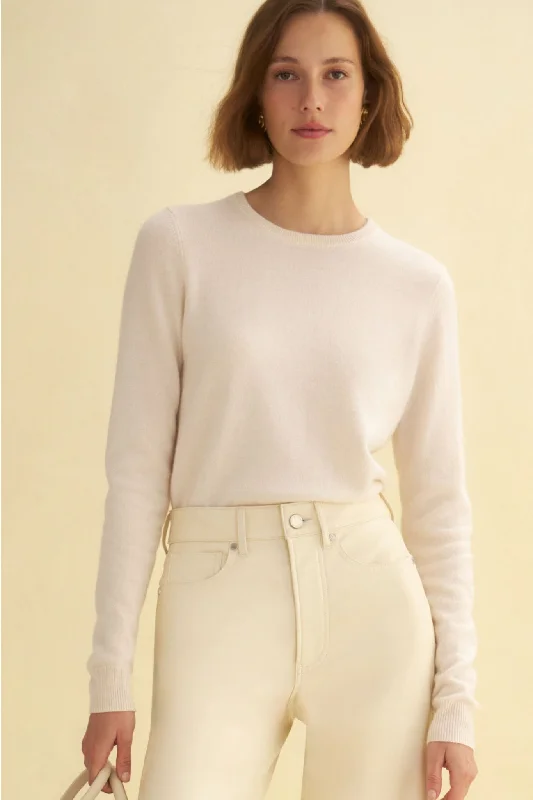 Ivory Cashmere Crewneck Sweater Fitted Slim Tailored