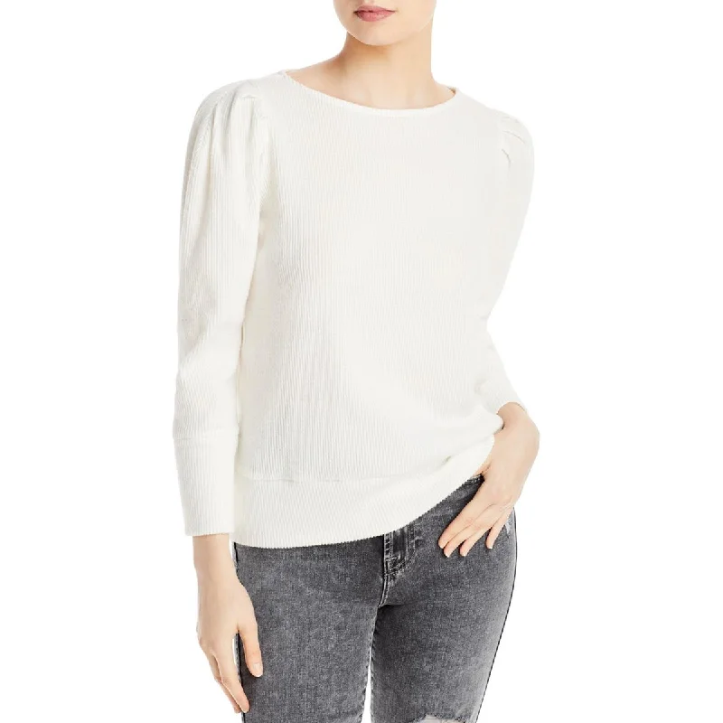 Karl Lagerfeld Paris Womens Knit Ribbed Crewneck Sweater Terry Blend Velvet Blend Canvas Blend