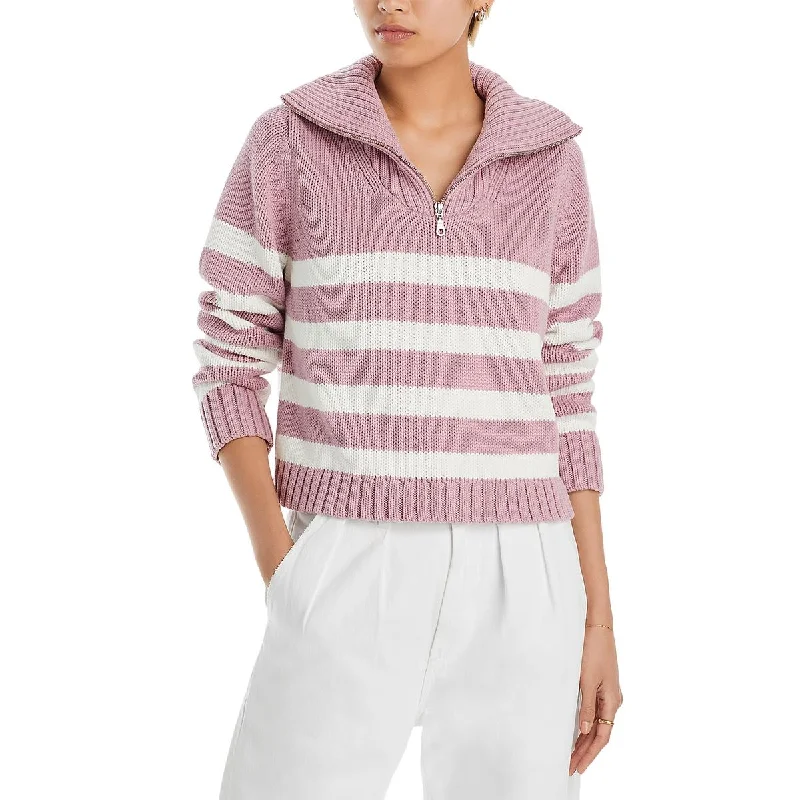 Kule Womens Matey Striped Cable Knit Turtleneck Sweater Toggled Drawstring Belted