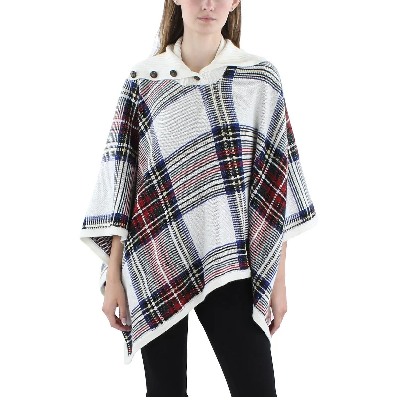 Lauren Ralph Lauren Womens Plaid  Poncho Sweater Handmade Hand-knitted Hand-woven