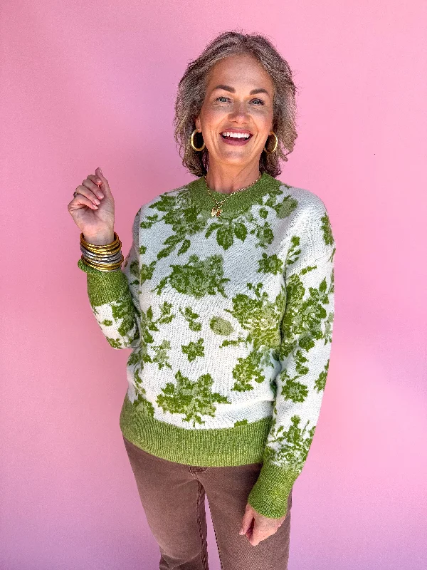 Floral Frenzy Sweater - Green Stylish Fashionable Trendy