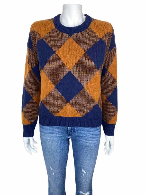 Madewell Women's Mullen Diamond Sweater Navy/Cinnamon Size S with Tags Elasticated Padded Insulated