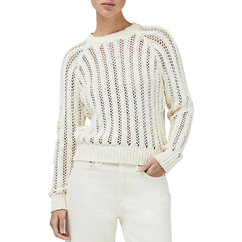 Rag & Bone Womens Adrienne Open Stitch Cotton Crewneck Sweater Fitted Loose Oversized