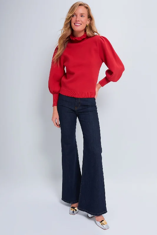 Red Ruffle Collar Raley Sweater Graphic Sweater Embroidered Appliqued