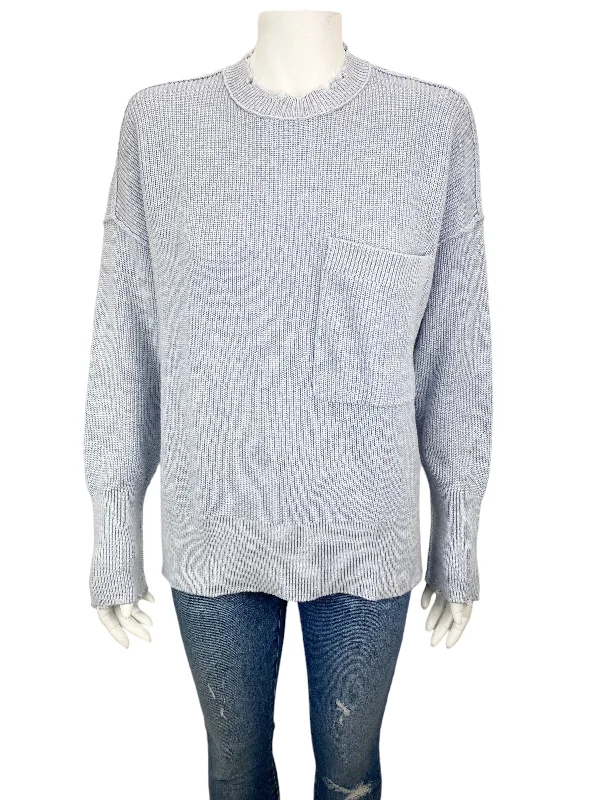 Revolve Pistola Women's Darya Distressed Sweater Light Blue Size S Handmade Hand-knitted Hand-woven