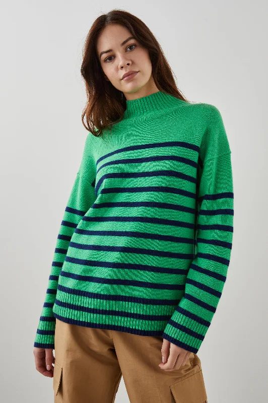 SASHA SWEATER - KELLY NAVY STRIPE Collared Crew Neck Turtle Neck