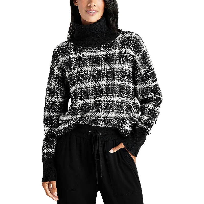 Splendid Womens Plaid Metallic Turtleneck Sweater Lace Blend Ribbed Blend Corduroy Blend