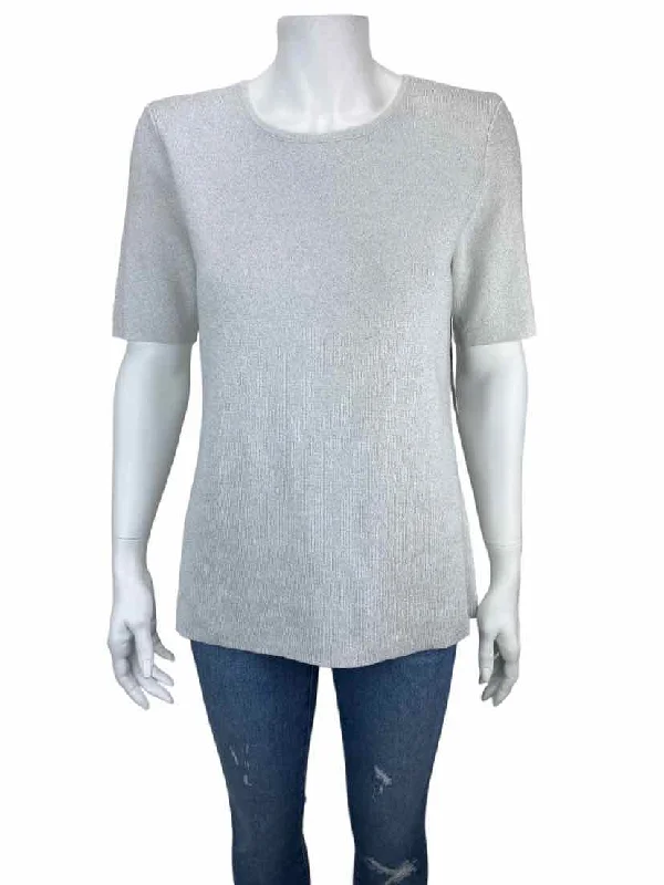 Tahari Arthur S. Levine Women's Lurex Sweater Silver Size L with Tags Collared Crew Neck Turtle Neck