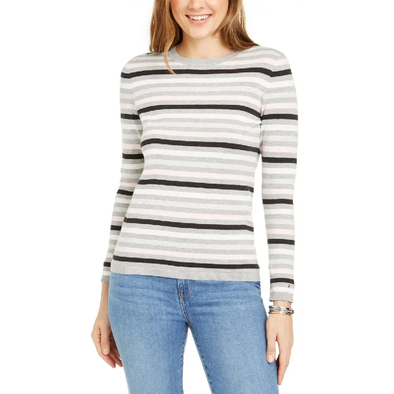 Tommy Hilfiger Womens Crewneck Striped Sweater Thin Thick Dense