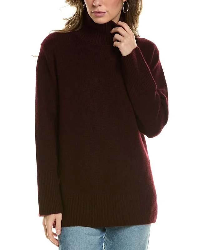 Vince Mixed Gauge Turtleneck Wool & Cashmere-Blend Tunic Sweater Boxy Sweater Fitted Sweater A-Line