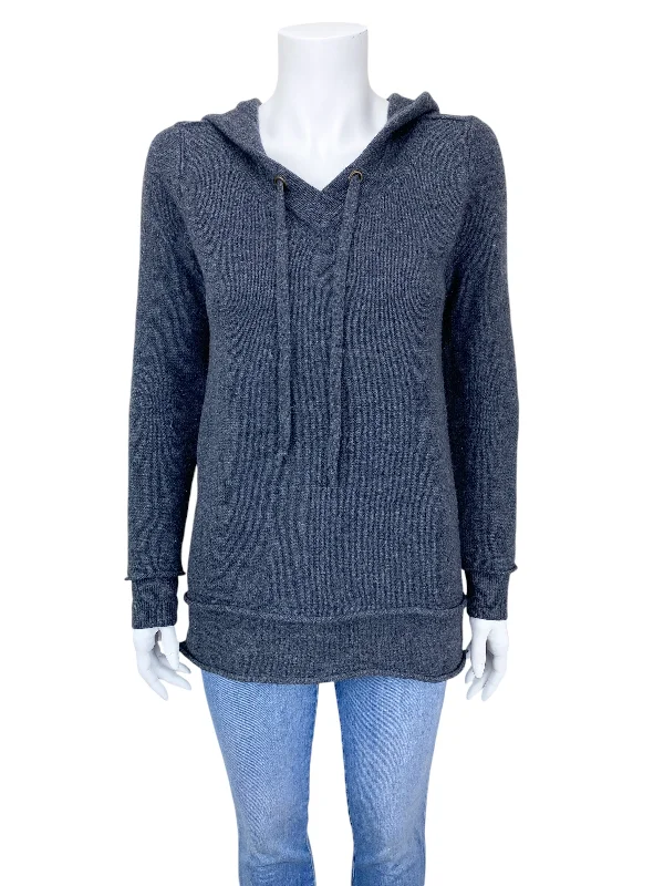 White + Warren Women's Cashmere Hoodie Sweater Charcoal Heather Size S Striped Floral Plaid