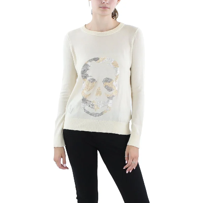 Zadig & Voltaire Womens Knit Distressed Crewneck Sweater Solid Print Embellished