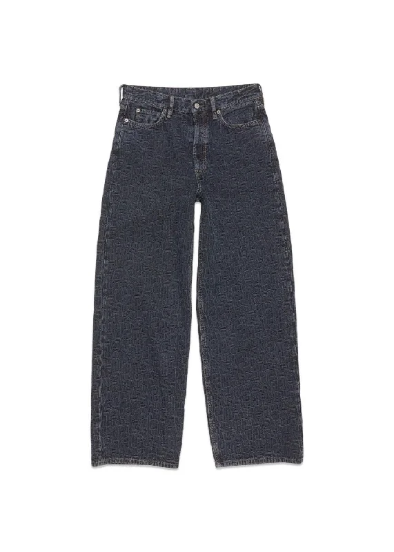 monogram-jacquard straight-leg jeans - Blue Chic Double Waistband Jeans