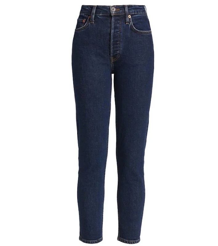 70S Stove Pipe Dark Rinse 5 Pocket Style Cropped Denim Jeans in Dark Blue Comfortable Ankle Jeans 70S Stove Pipe Dark Rinse 5 Pocket Style Cropped Denim Jeans in Dark Blue Comfortable Ankle Jeans