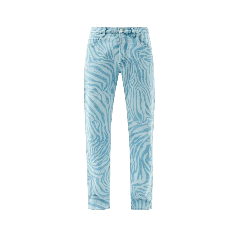 Zebra Print Lilly Jeans - Blue Trendy Bootcut High-Waisted Jeans