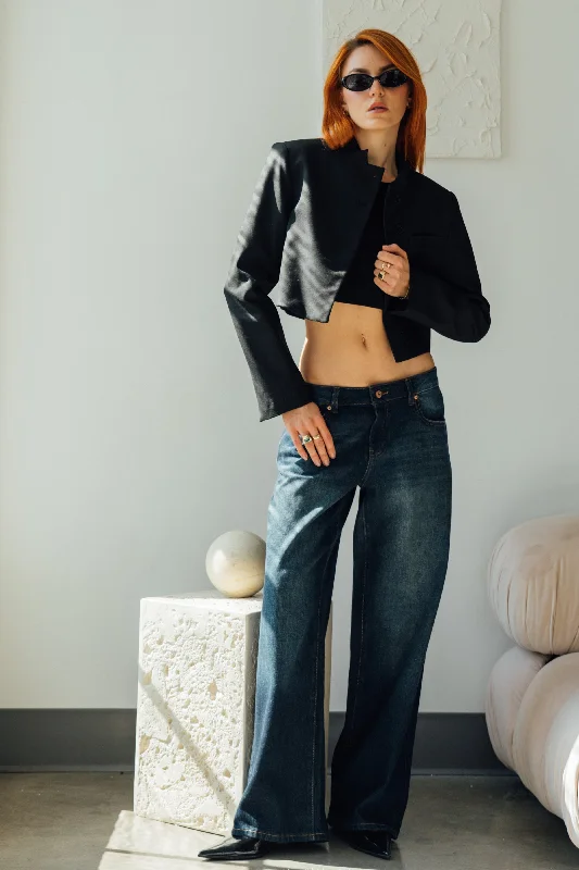 Avery Low Rise Baggy Jeans - Vintage Blue Black Stylish High-Waist Jeans