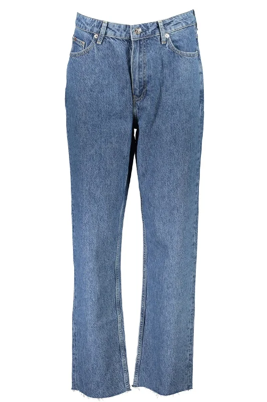 Blue Cotton Women Jeans Fashionable Straight Cut Jeans