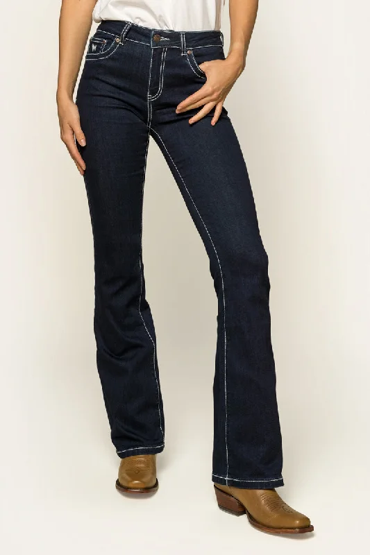 Caroline Womens Mid-Rise Bootleg Jeans - Indigo Blue Classic Slim Fit Jeans
