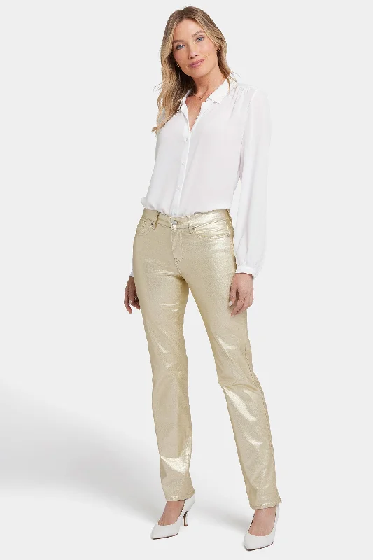 Coated Marilyn Straight Jeans In Petite  - Gold Coated Comfortable Stretch Denim Jeans