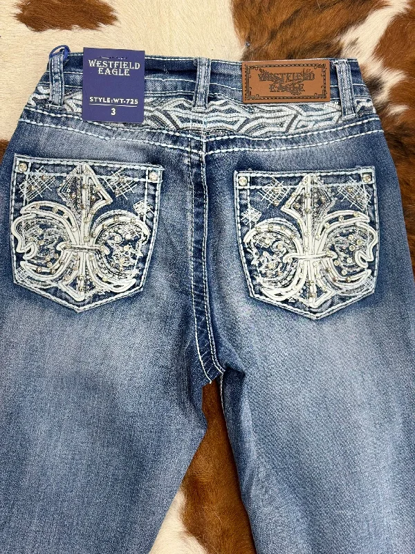 WESTFIELD EAGLE RHINESTONE MEDIUM LIGHT WASH BOOTCUT WOMEN JEANS WT-725 Casual Wide-Legged Denim Jeans WESTFIELD EAGLE RHINESTONE MEDIUM LIGHT WASH BOOTCUT WOMEN JEANS WT-725 Casual Wide-Legged Denim Jeans