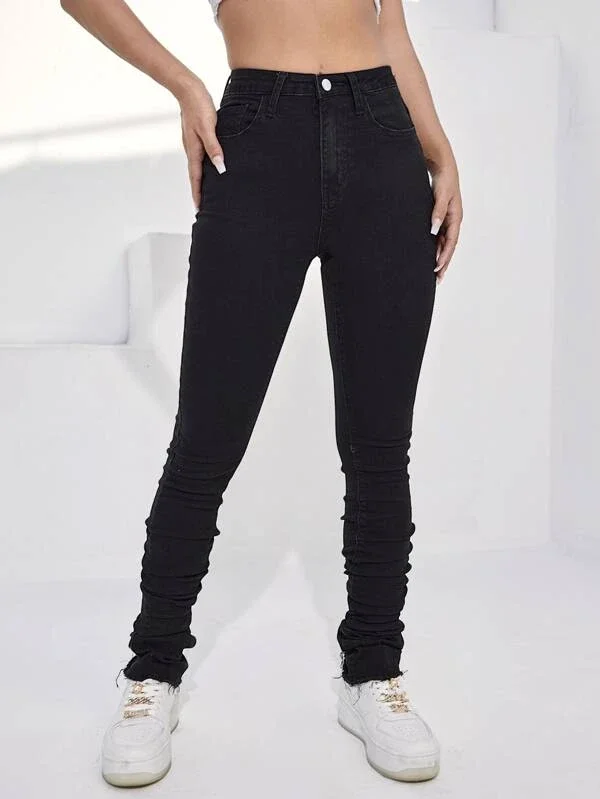 TANDUL  Women Regular Mid Rise Black Jeans Chic Double Waistband Jeans