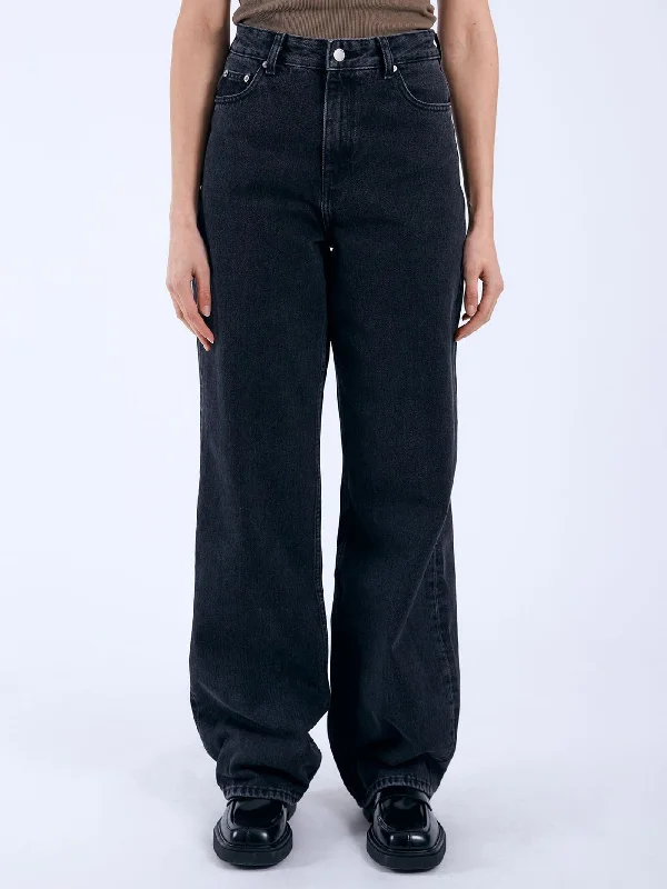Donna Retro Black Jeans Fashionable Straight Cut Jeans