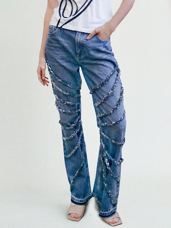 Elm Braided Upcycled Denim Jeans Fashionable Cropped Denim Jeans