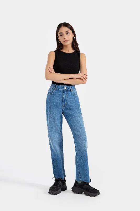 Mini Flared Jeans Comfortable Faded High-Rise Jeans