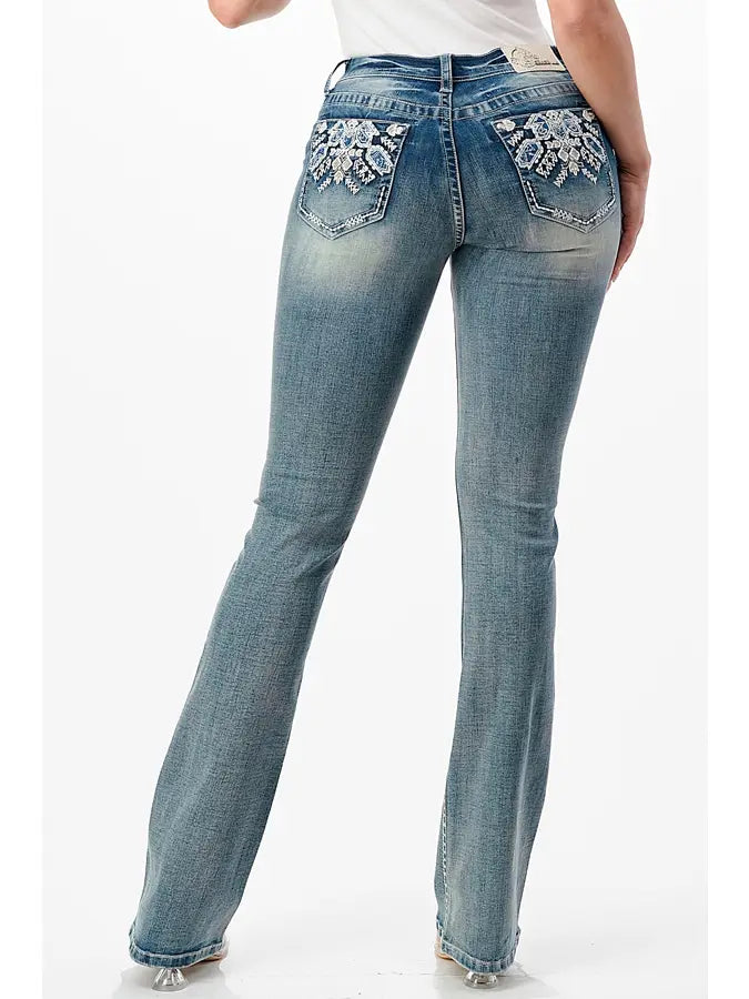 Grace in LA Jeans ~ Western Bling Casual Light Wash Jeans
