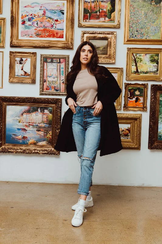 High Rise Jersey Crop W/ Button Fly Jeans - Blasted Blue Cozy Tencel Blend Denim Jeans High Rise Jersey Crop W/ Button Fly Jeans - Blasted Blue Cozy Tencel Blend Denim Jeans