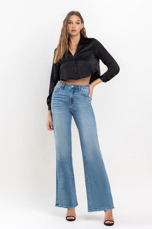 High Rise Wide Leg Jeans Trendy Layered Pocket Jeans