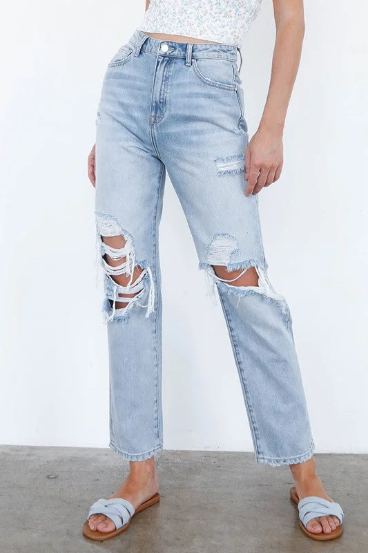 High Waist Ripped Loose Fit Jeans Classic Black Denim Jeans