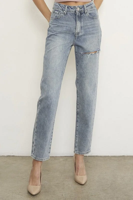 High Waist Straight Jeans Fashionable Relaxed Fit Denim