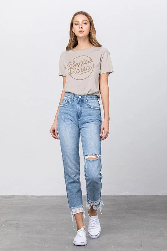 HIGH WAIST TAPERED JEANS Cozy Relaxed Fit Denim Jeans