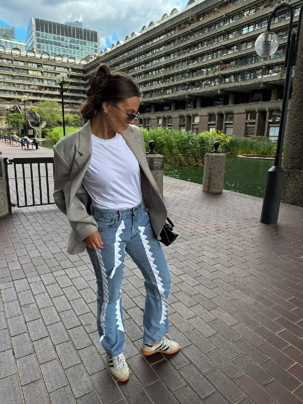 High Waisted Recycled "White Trim" Jeans, Blue Denim Cozy Stretch High-Waist Jeans