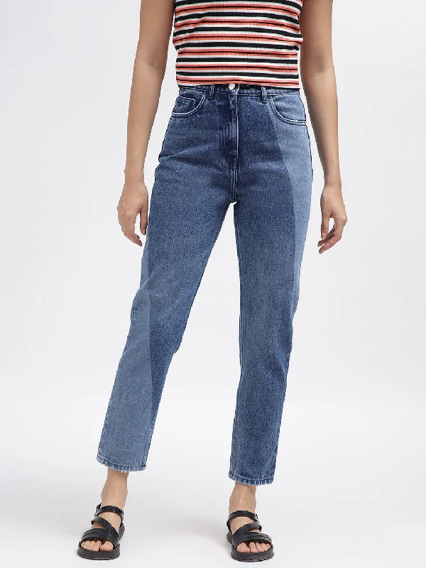 Iconic Women Blue Solid Slim Straight Fit Jeans Stylish High-Waist Skinny Denim