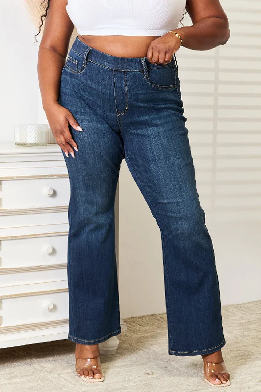 Judy Blue Full Size Elastic Waistband Slim Bootcut Jeans Cozy Relaxed Fit Denim Jeans Judy Blue Full Size Elastic Waistband Slim Bootcut Jeans Cozy Relaxed Fit Denim Jeans