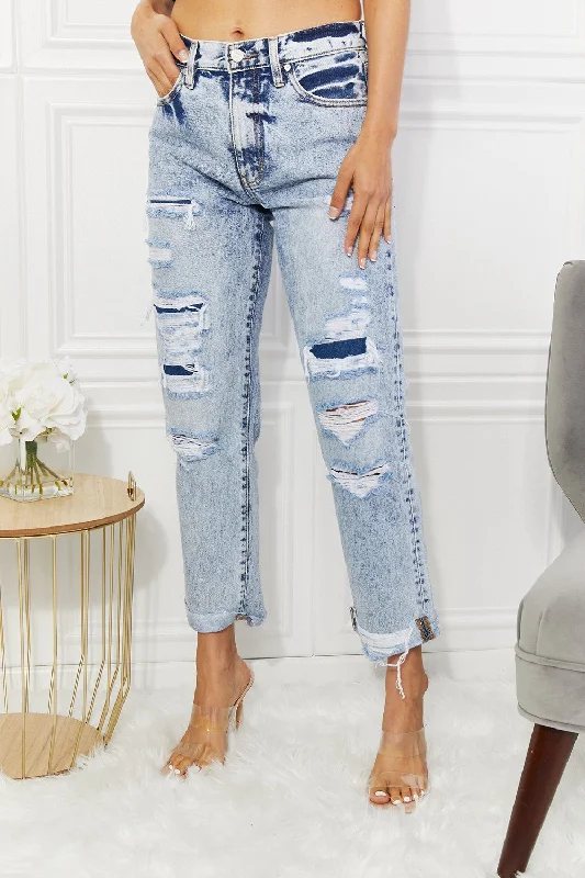 Kancan Kendra High Rise Distressed Straight Jeans Fashionable Bootcut Jeans