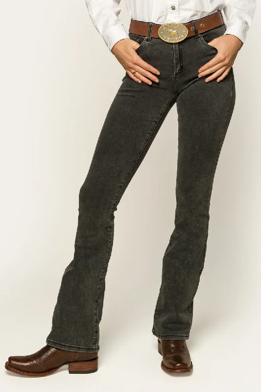 Katherine Cowgirl Womens Mid-Rise Bootleg Jeans - Charcoal Casual Skinny Fit Jeans