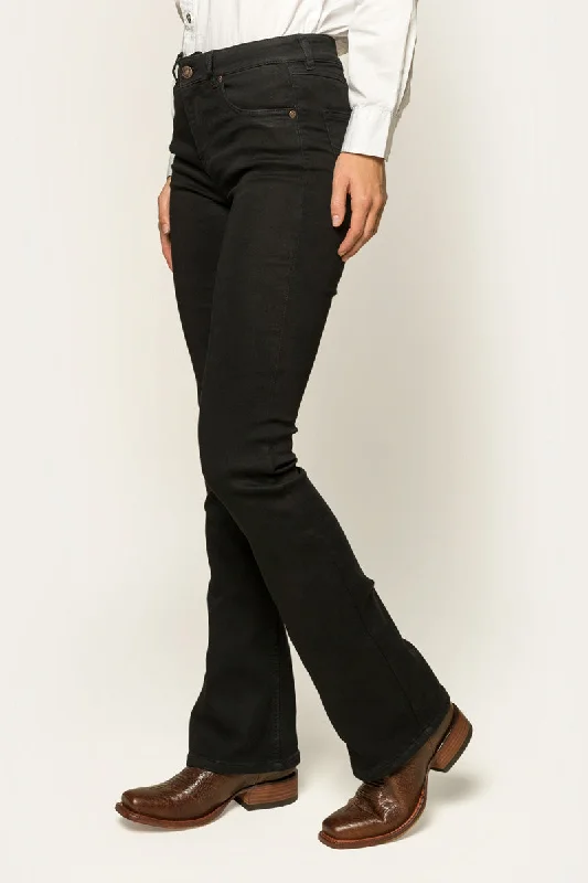 Katherine Womens Mid-Rise Bootleg Jeans - Black Fashionable White Denim Jeans