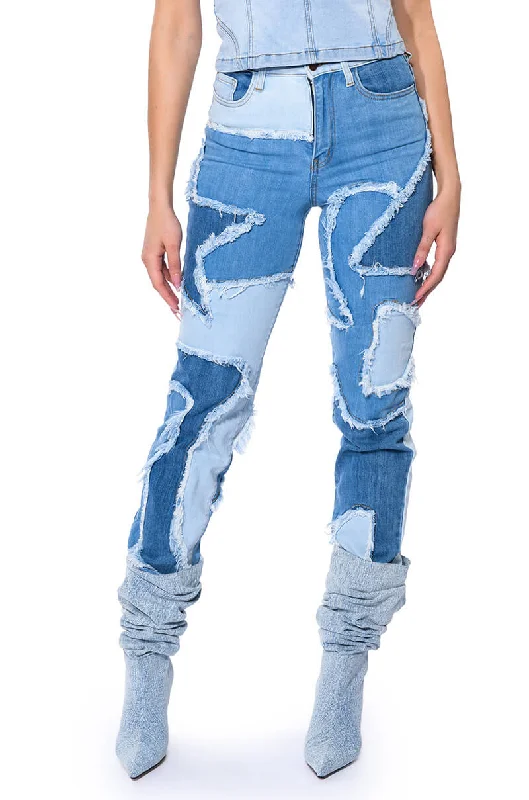 LITTLE BIT OF FUN FRAYED RELAXED FIT JEANS Stylish High-Waisted Denim