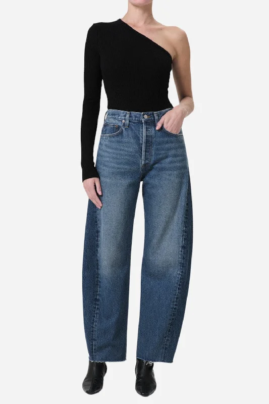 Agolde Luna High Rise Pieced Taper Jeans In Split Cozy Tencel Blend Denim Jeans