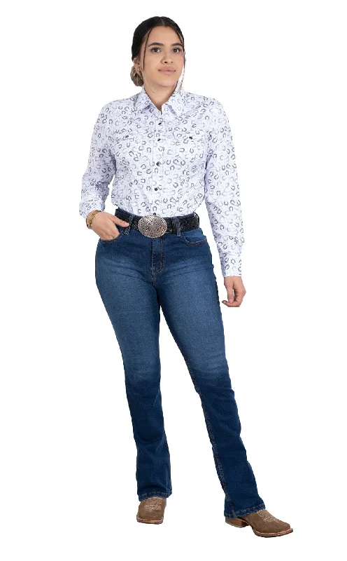 LV Women Light Blue Classic Bootcut Premium Jeans Comfortable Folded Hem Jeans