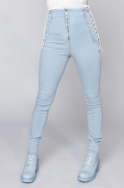 MARGOT LACE SKINNY JEANS LIGHT BLUE DENIM Comfortable Flare Leg Jeans