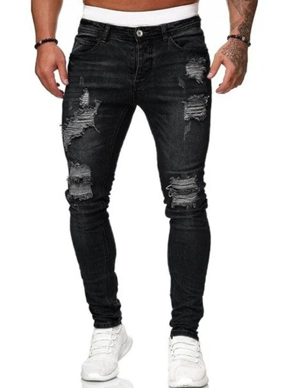 Men's Distressed Skinny Jeans Chic Faded Blue Jeans