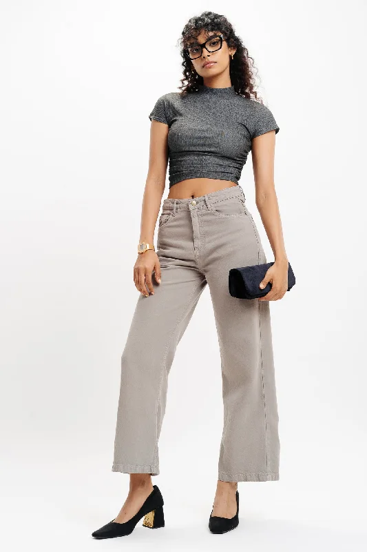 Grey Wide Leg Jeans Stylish Cargo Style Jeans
