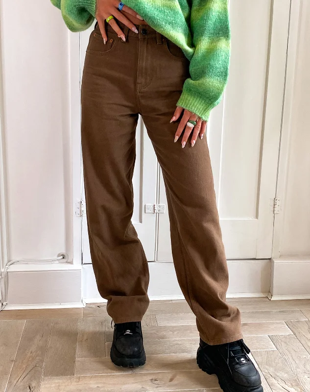 Parallel Jeans in Rich Brown Comfortable Zip-Fly Denim Jeans